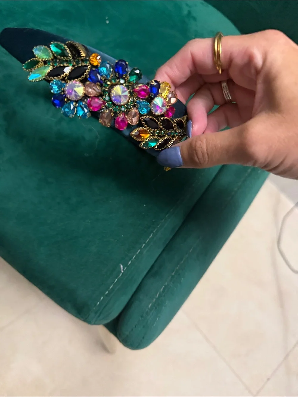 Embellished Teal Crystal Satin Headband - Women's Fashion Accessory